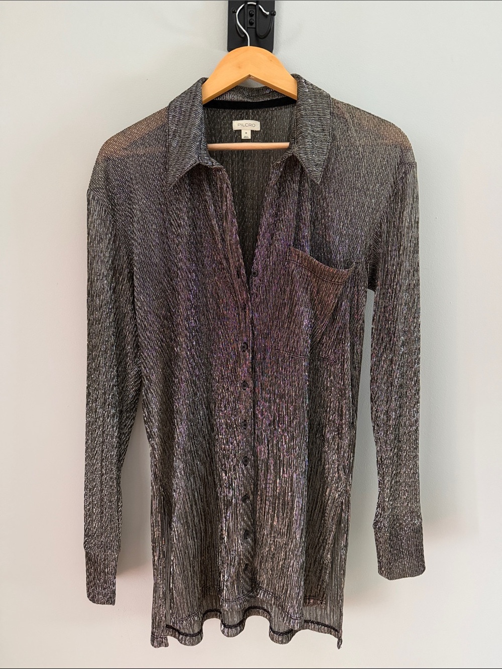 Anthropologie Pilcro Festival Glam Rock Metallic Button-Down Shirt - Picture 2 of 11